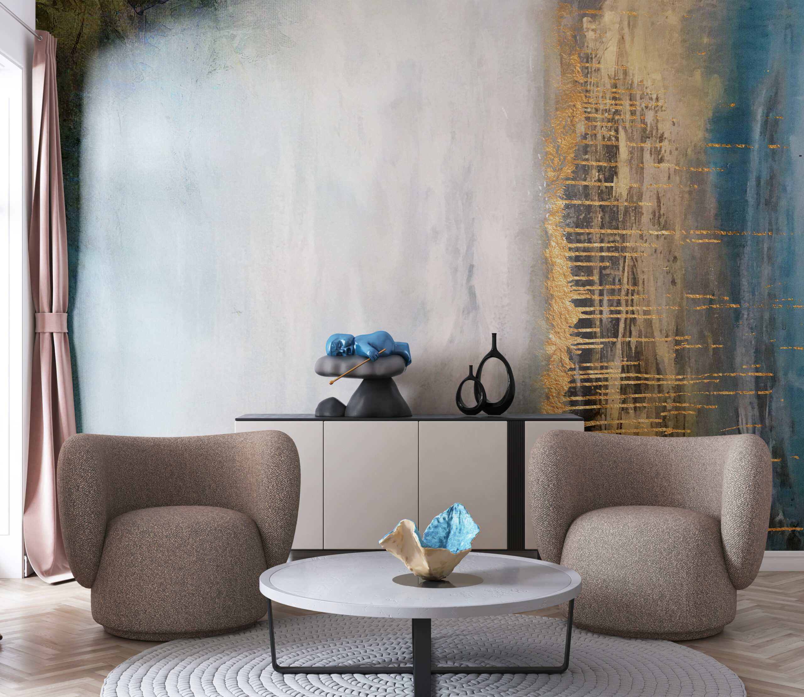 Zlatni i bijeli zidni zid