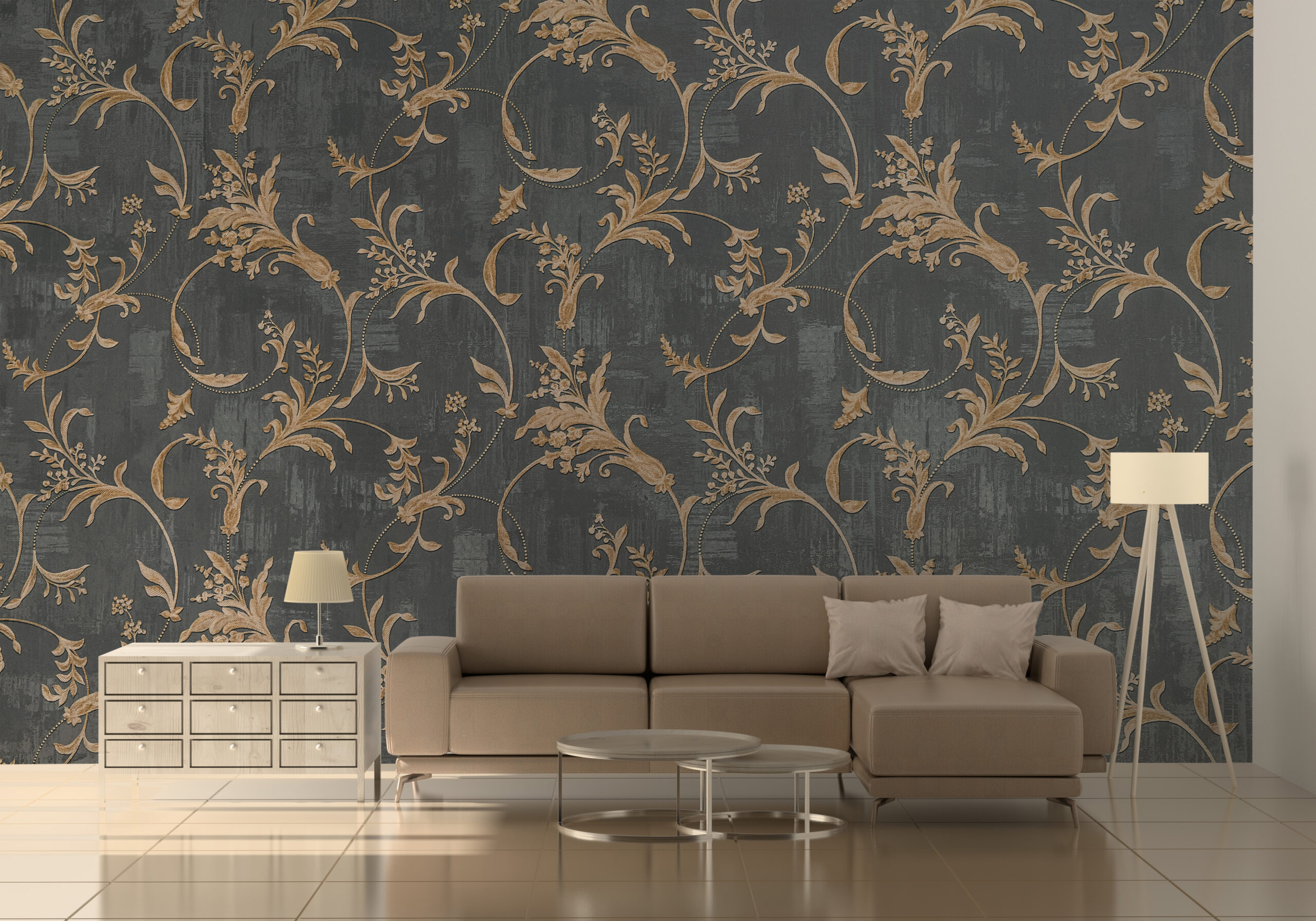 Zidni zidni zid sa zlatnim cvjetnim motivom