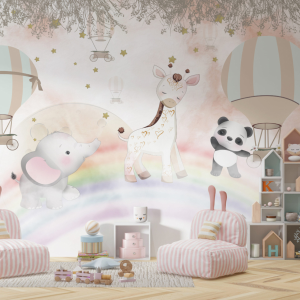 Životinje na zidnom muralu u duginim bojama