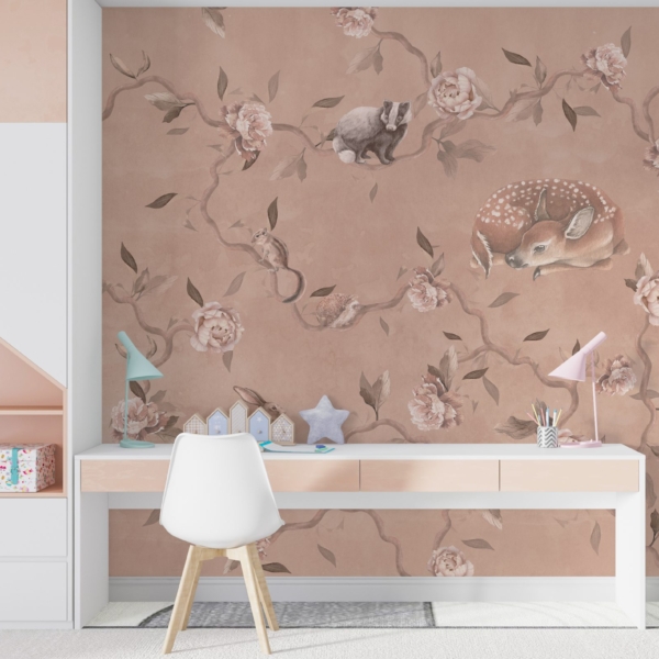 Zidni mural Životinje i ruže