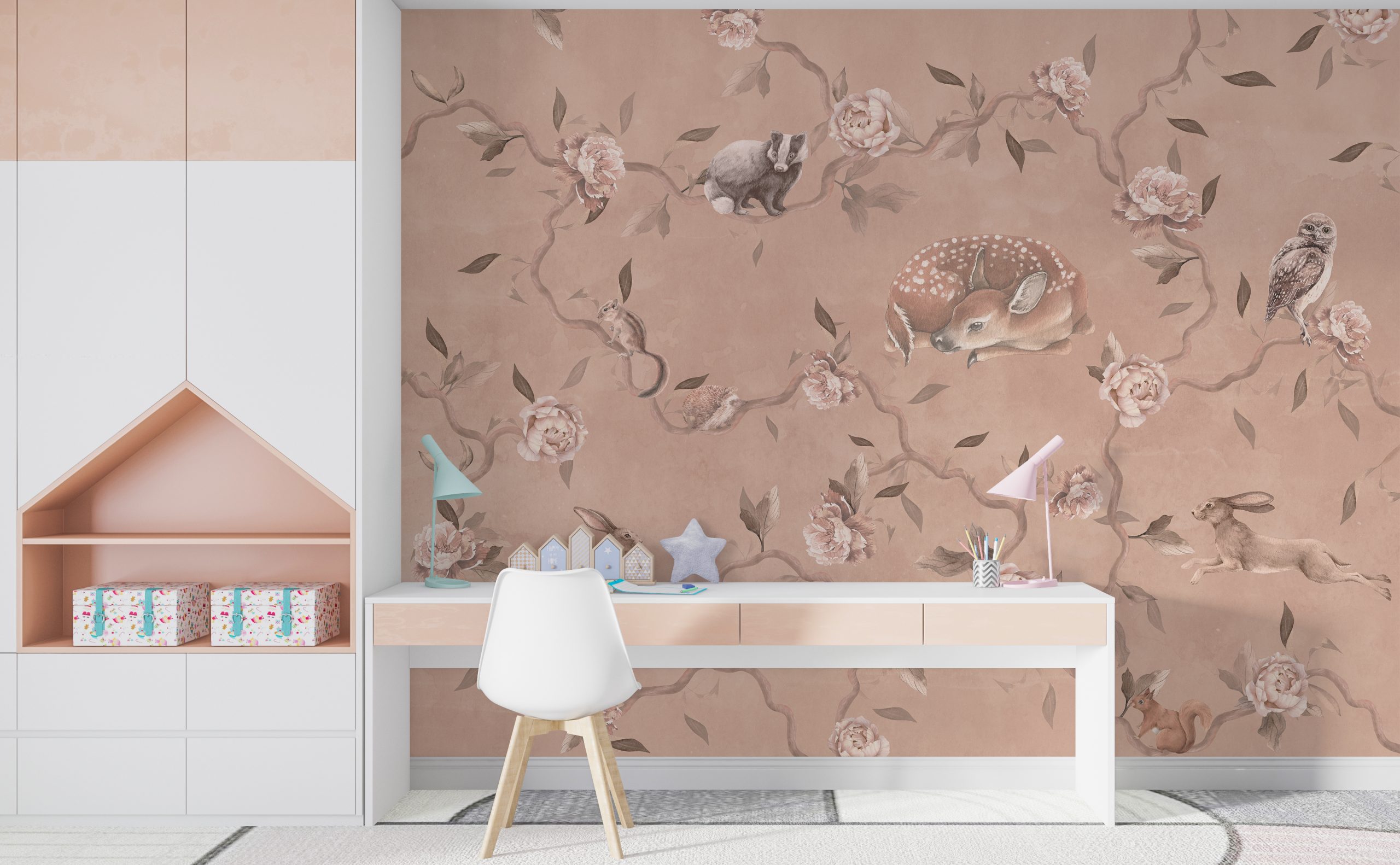 Zidni mural Životinje i ruže