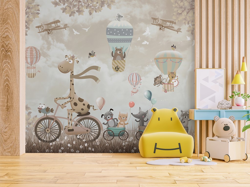 Zidni mural Žirafa na biciklu za djecu