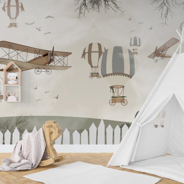 Zidni zid Šareni baloni i avioni na nebu