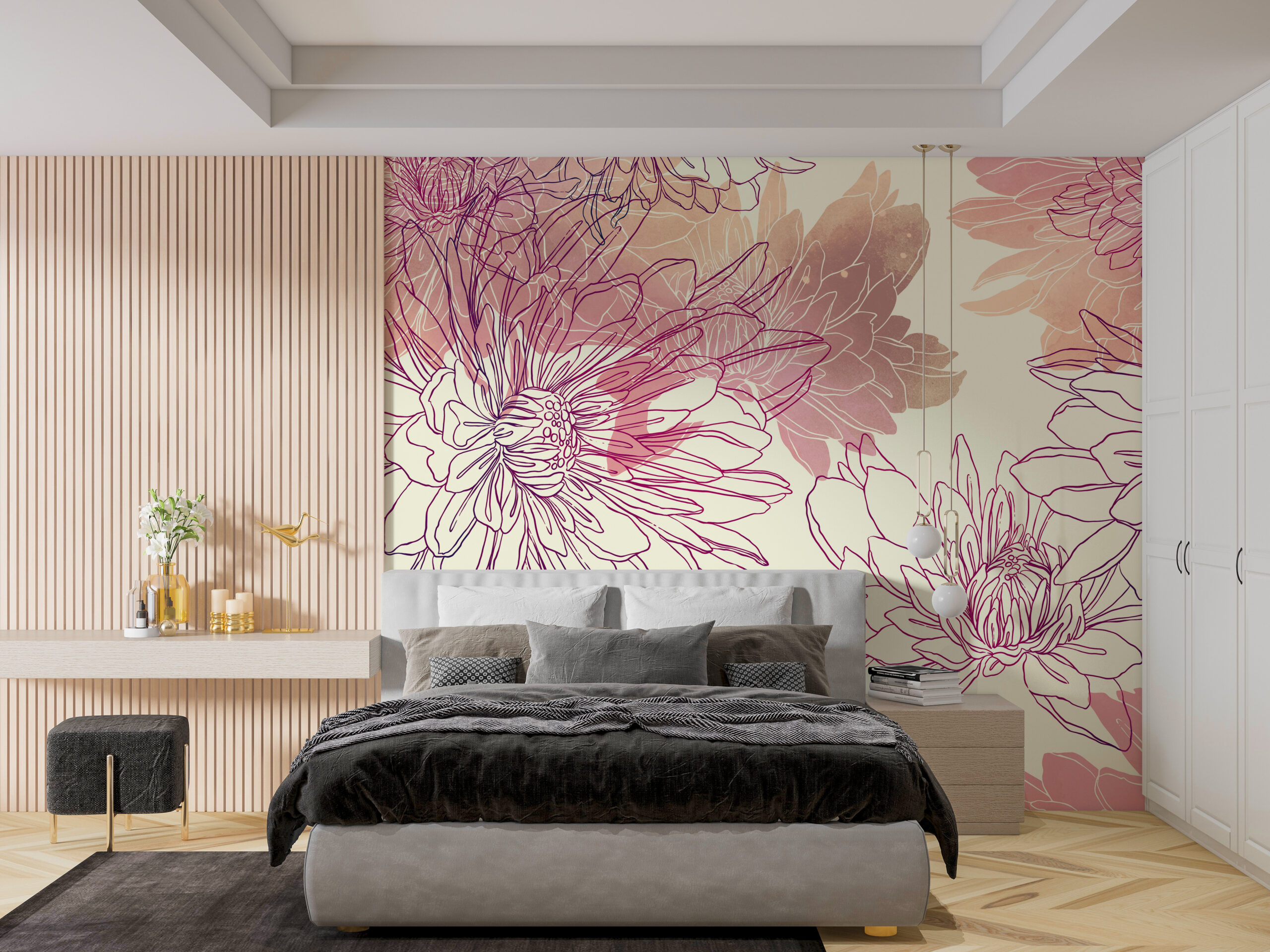 Cvijeće u ružičastom zidnom zidu