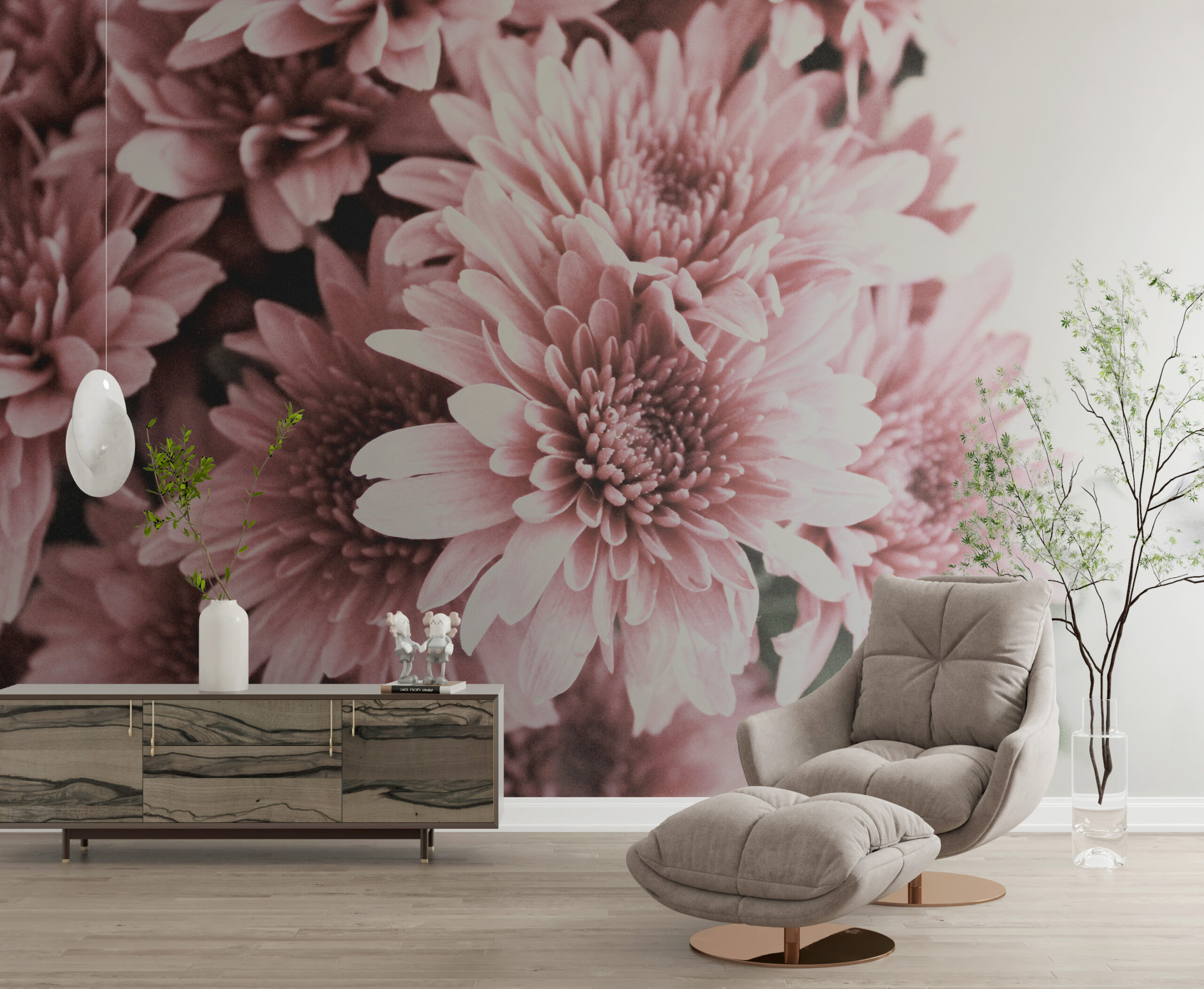 Zidni zidni zid Ružičasto cvijeće