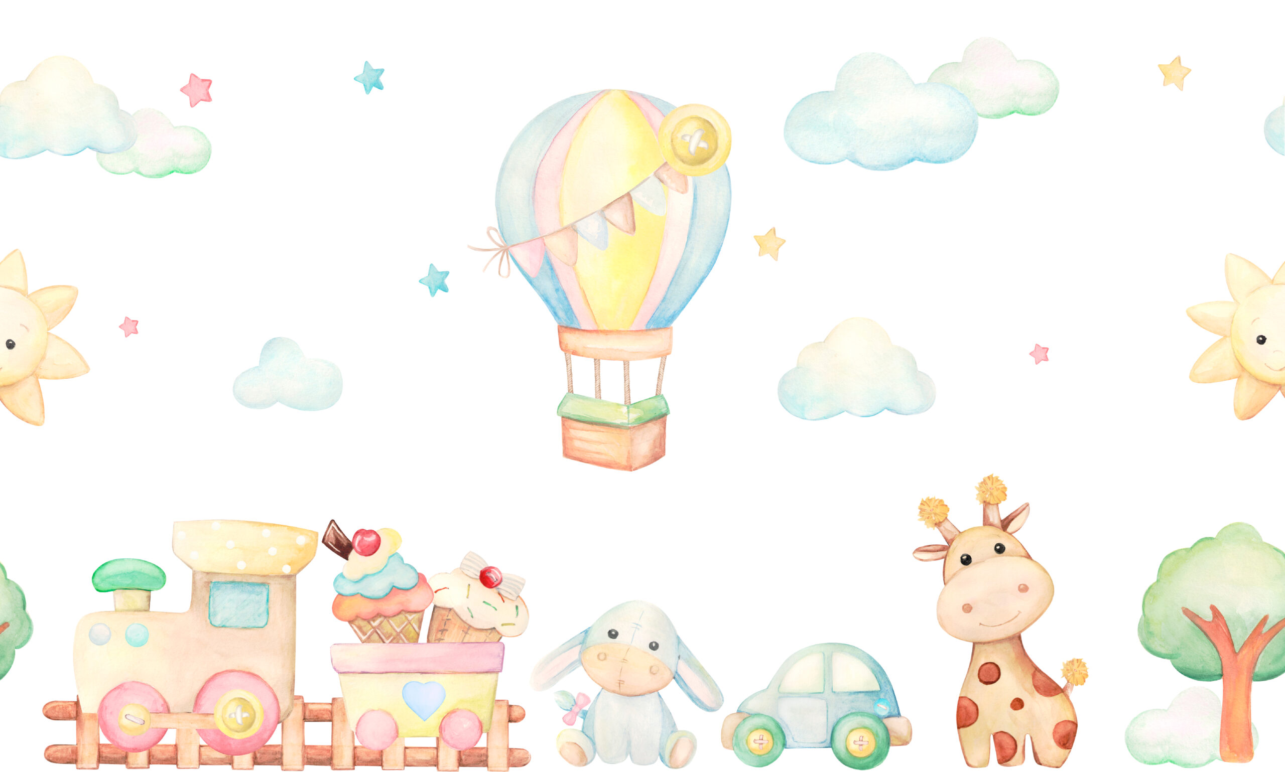 Watercolor.,Children's,Illustration.,Toys.,Giraffe.,Burro