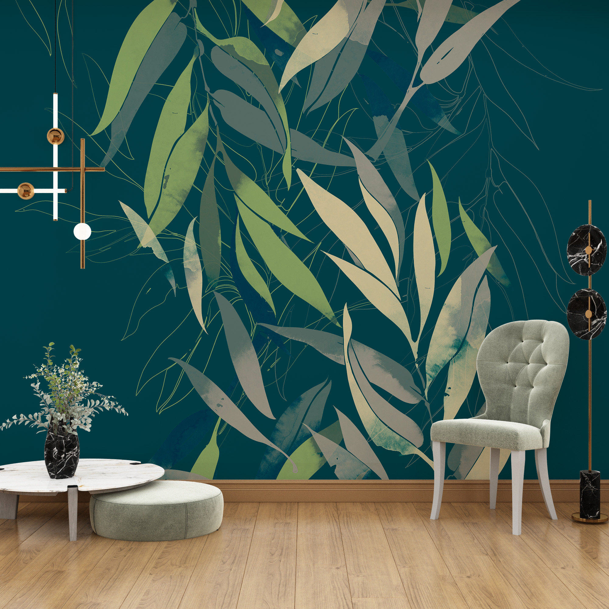 Tamnozeleni zidni zidni zid Lišće