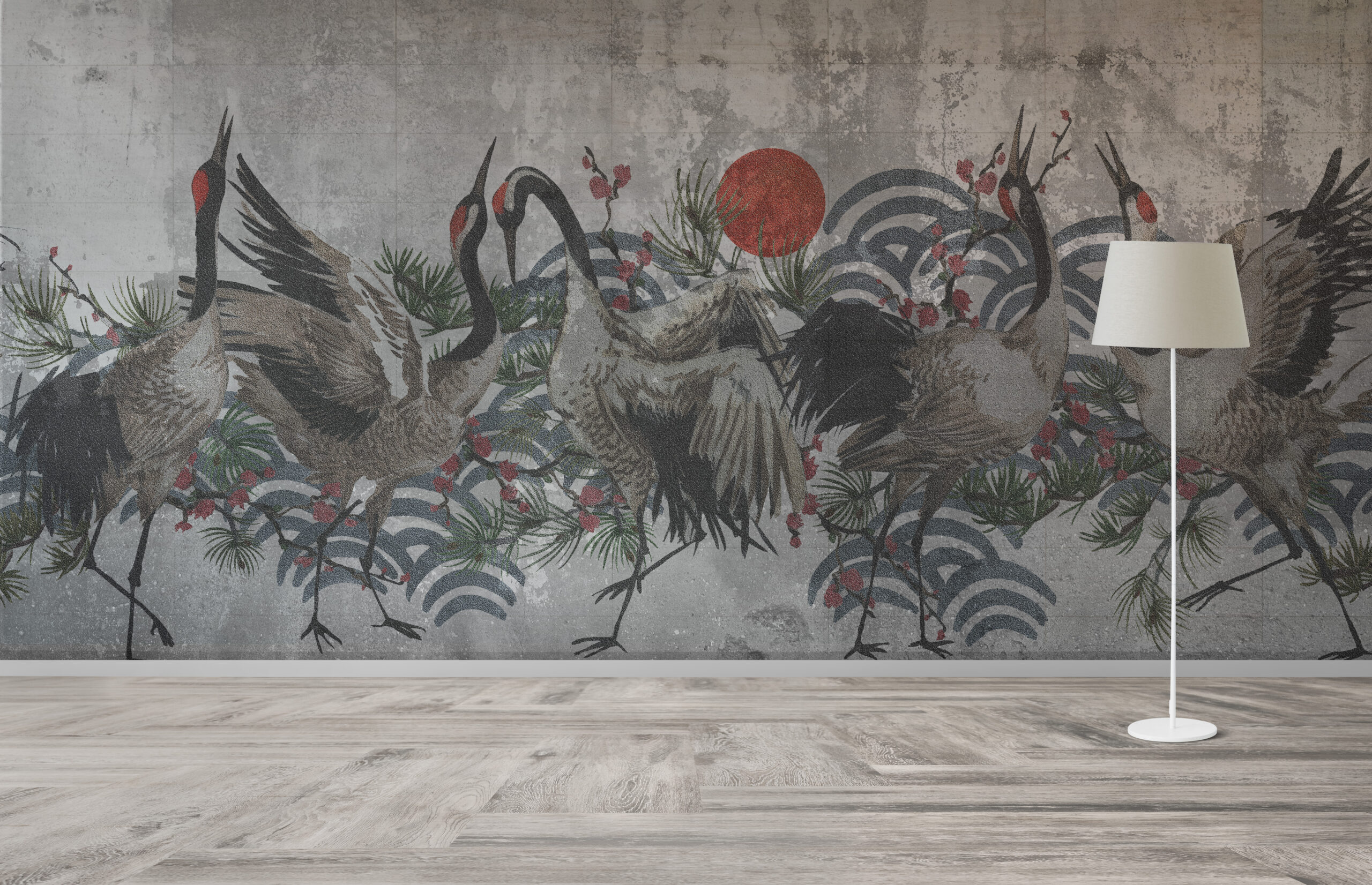 Zidni mural Dizalice na zalasku sunca