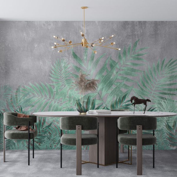 Tropsko lišće u sivom zidnom zidu