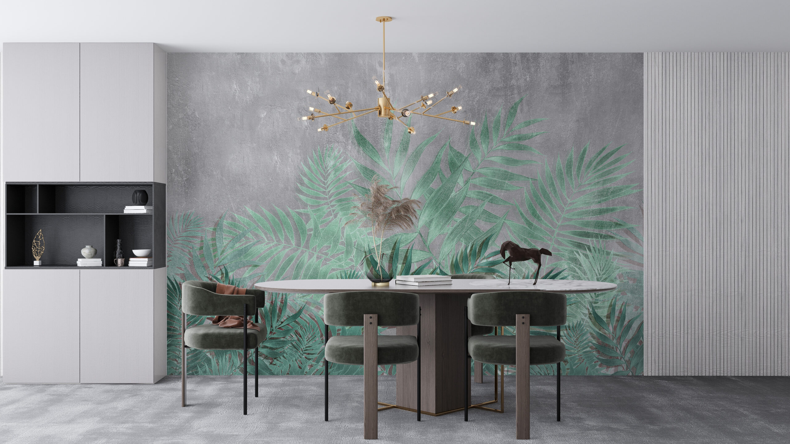 Tropsko lišće u sivom zidnom zidu