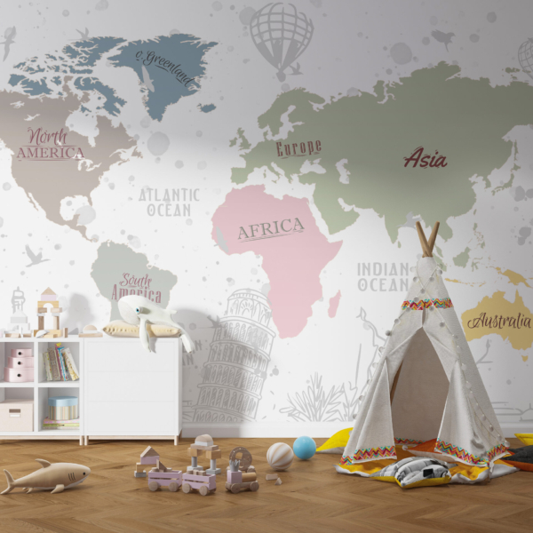 Zidni mural s kartom svijeta bijeli