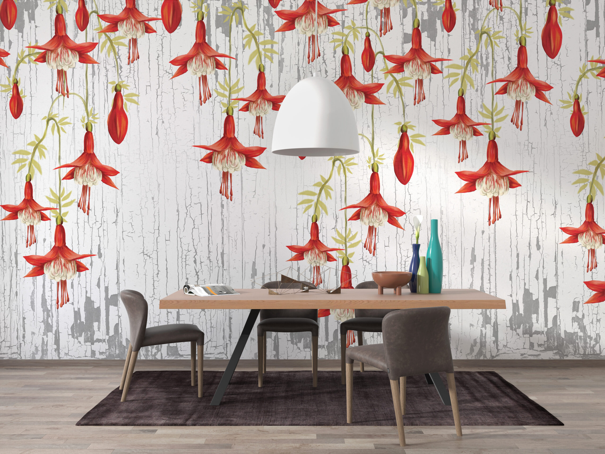 Zidni mural Viseći crveni cvjetovi