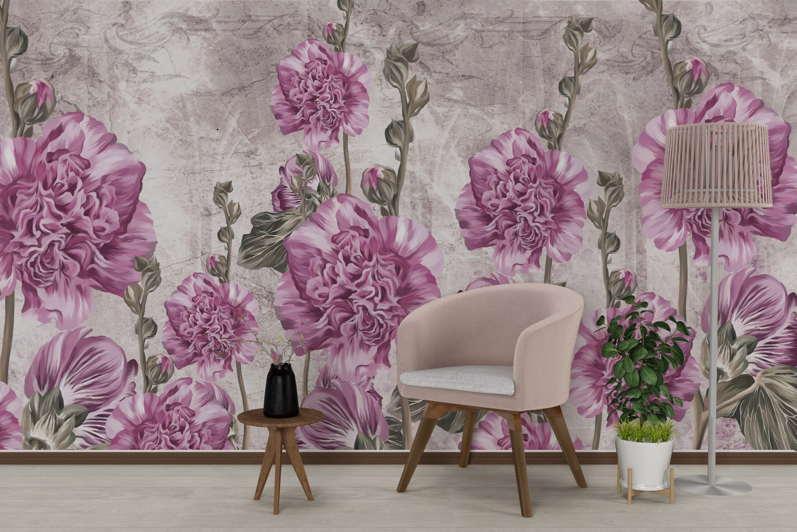 Zidni zidni zid ljubičastog cvijeća