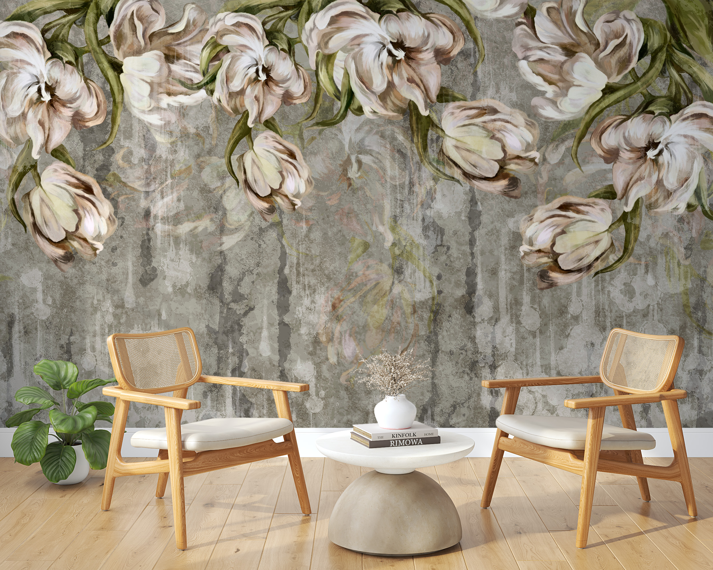 Zidni mural Viseće cvijeće na tamnoj pozadini