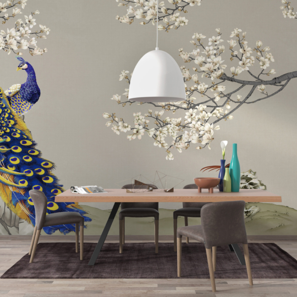 Zidni mural Paunovi i trešnjini cvijet