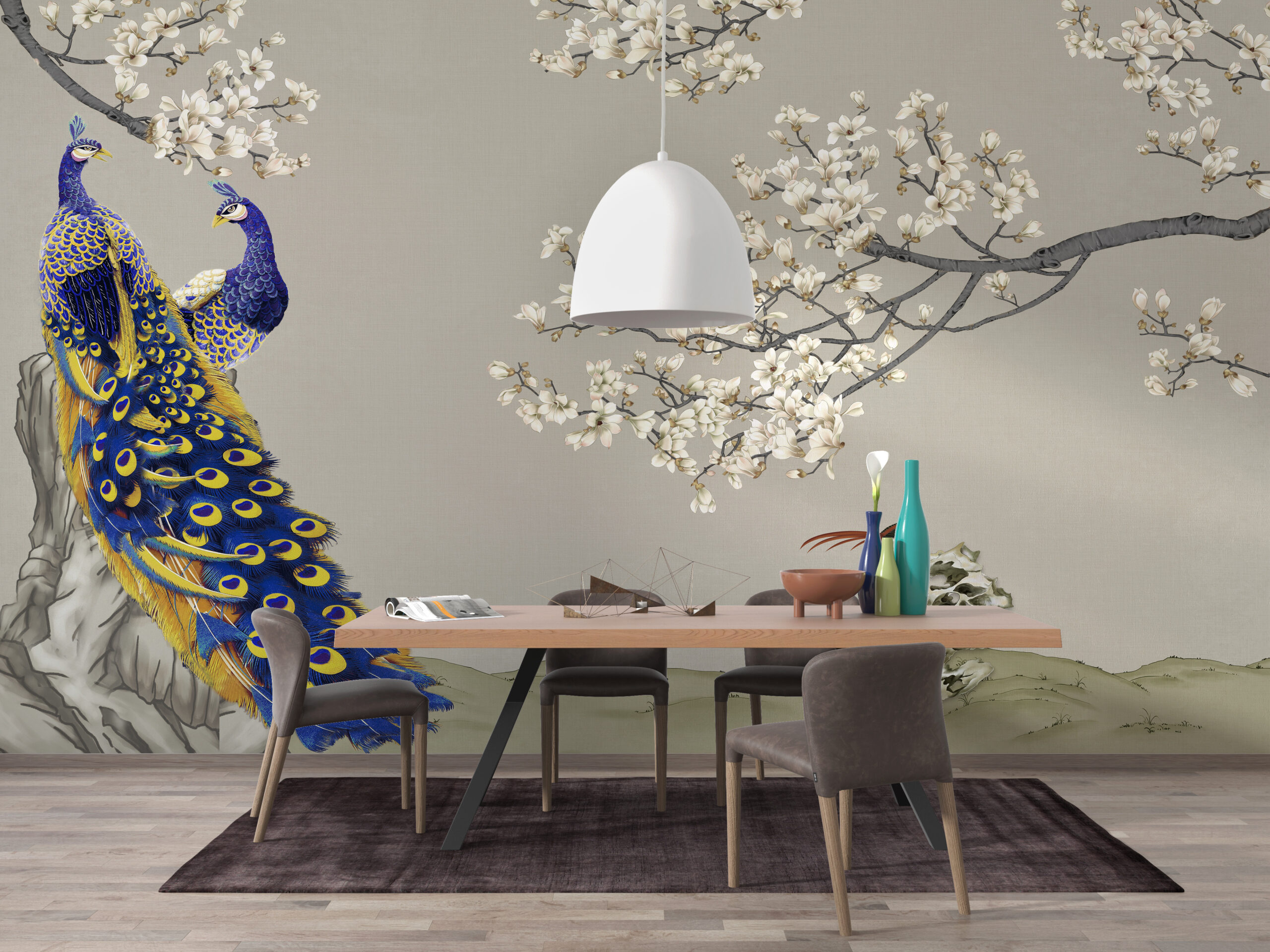 Zidni mural Paunovi i trešnjini cvijet