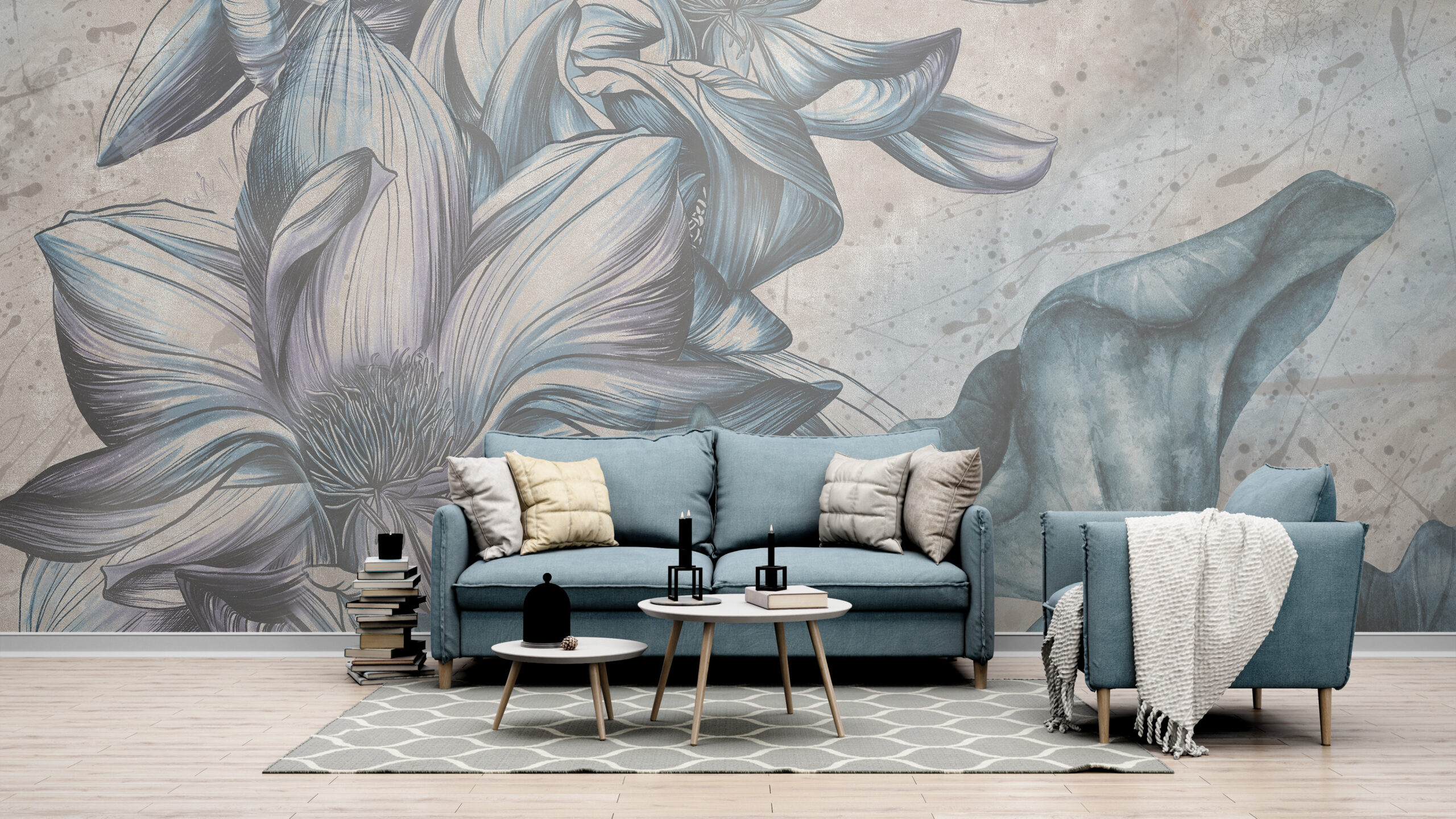 Cvjetni apstraktni zidni mural