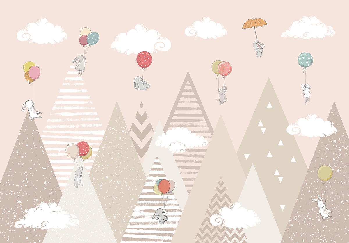 Children's,Picture,Of,A,Mountain,With,Animals,On,A,Beige