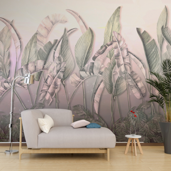 Zidni zidni zid tropskog lišća u ružičastoj boji
