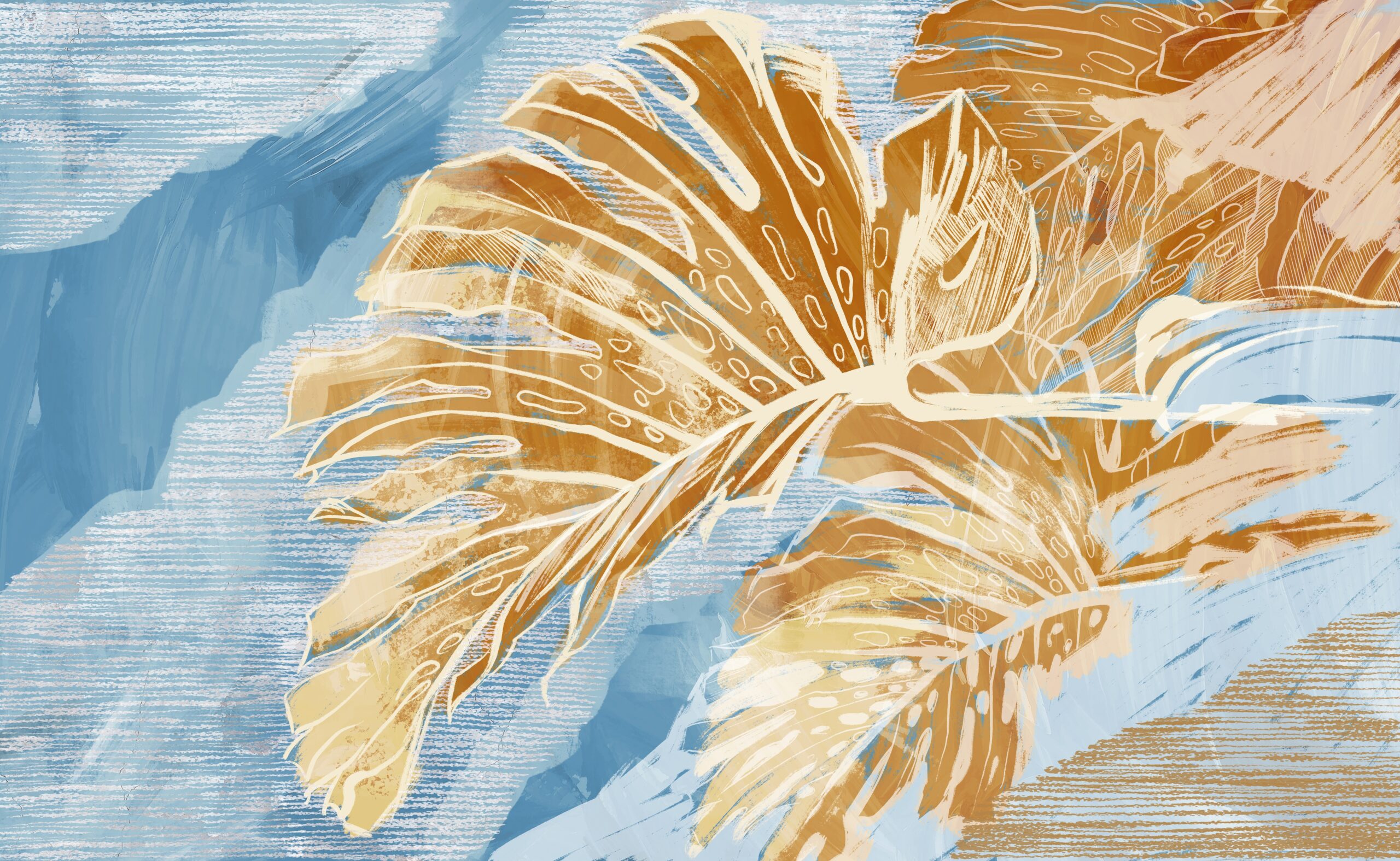 Abstract,Tropical,Leaves,On,Concrete,Grunge,Wall.,Floral,Background.,Design