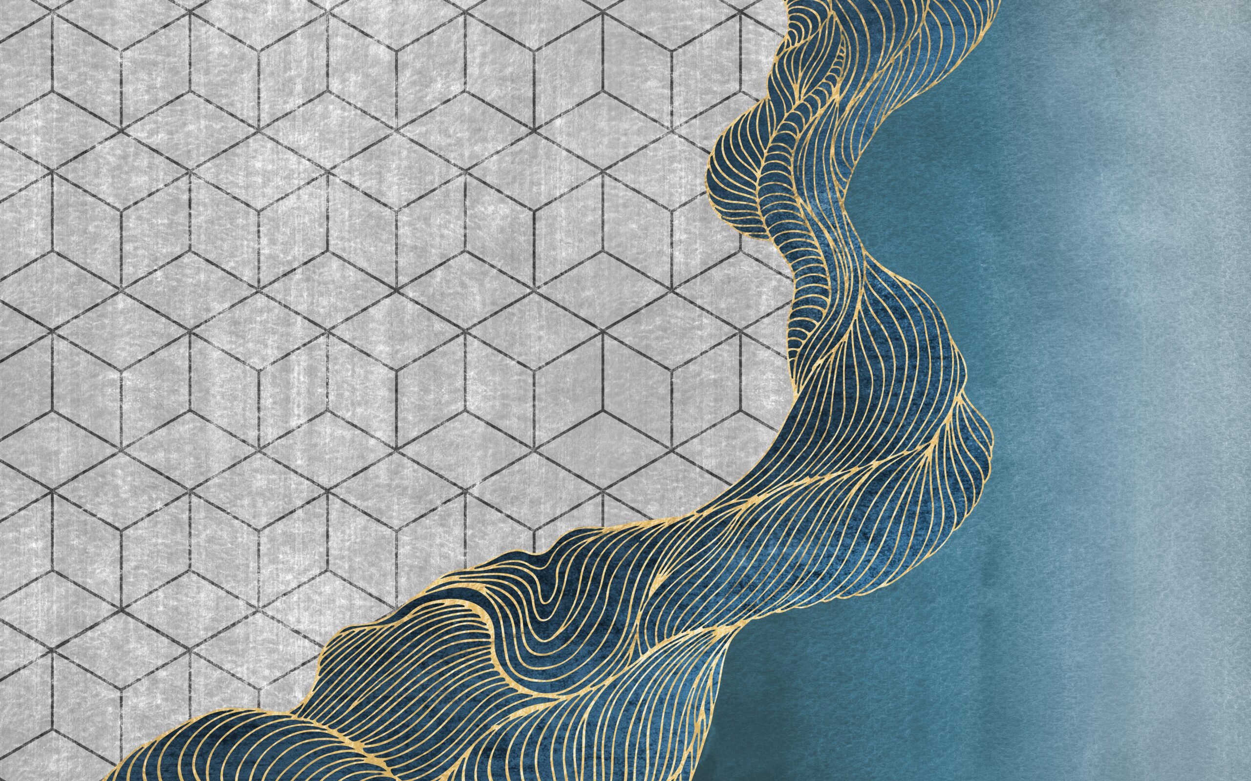 Abstract,Geometric,Patterns,,Blue,Background,,Minimalist,Carpet,,Murals,,Gold,Lines