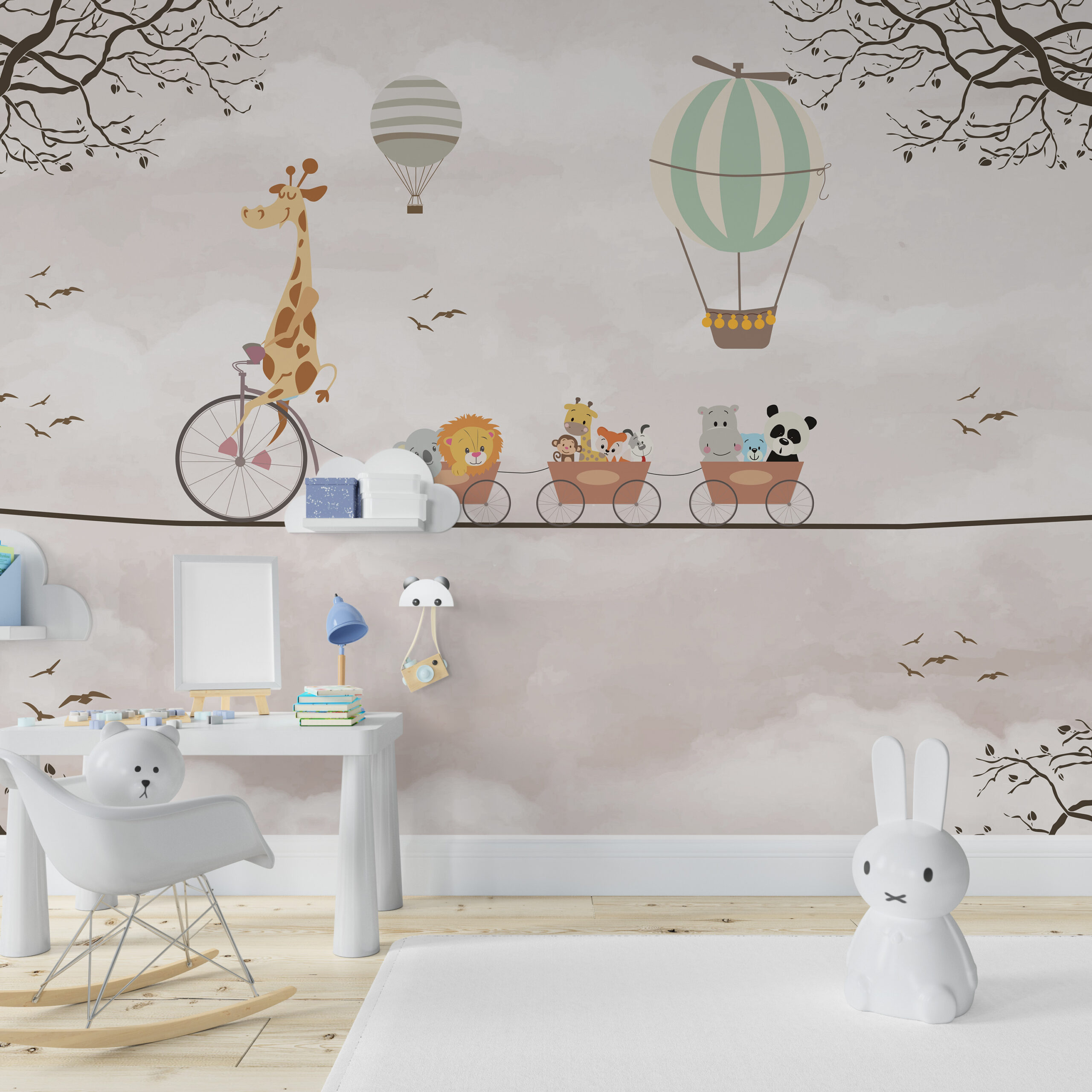 Cirkuski zoološki vrt u bež zidnom muralu