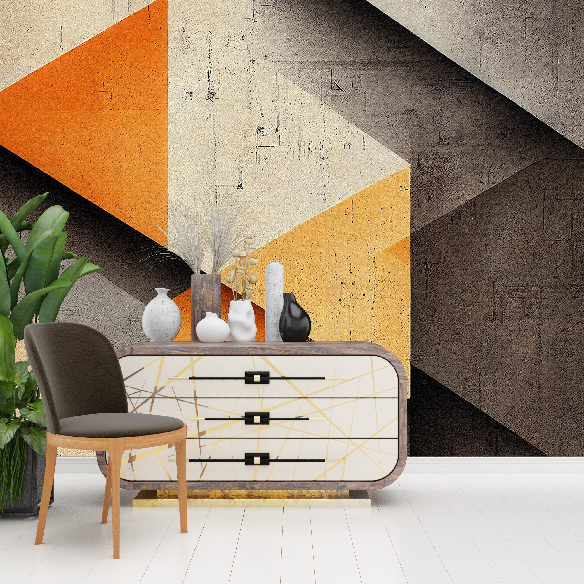 Zidni mural s geometrijskim uzorcima