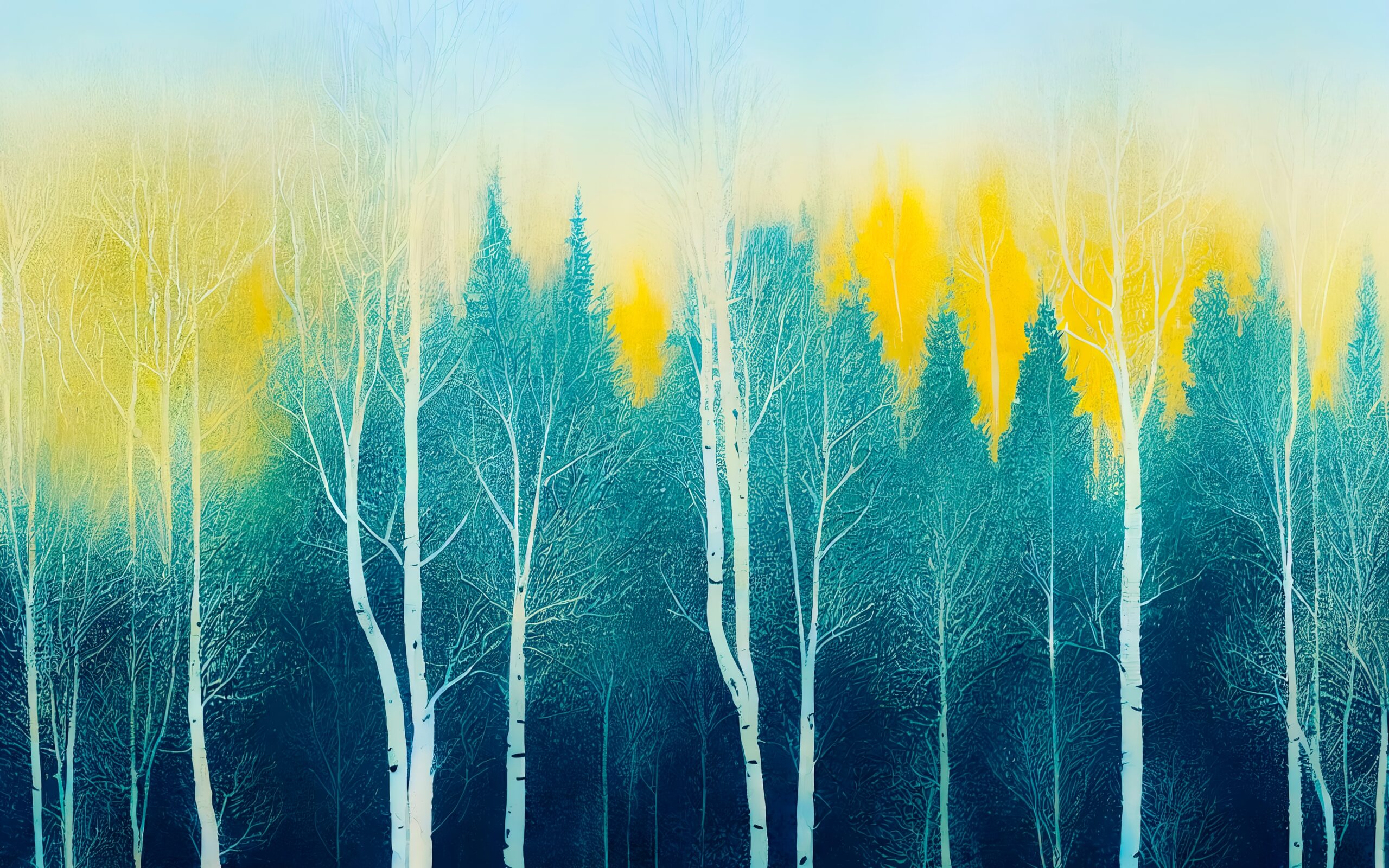 Abstract,,Artistic,Background,With,Birch,Forest,In,Winter,Sunrise,,Watercolor