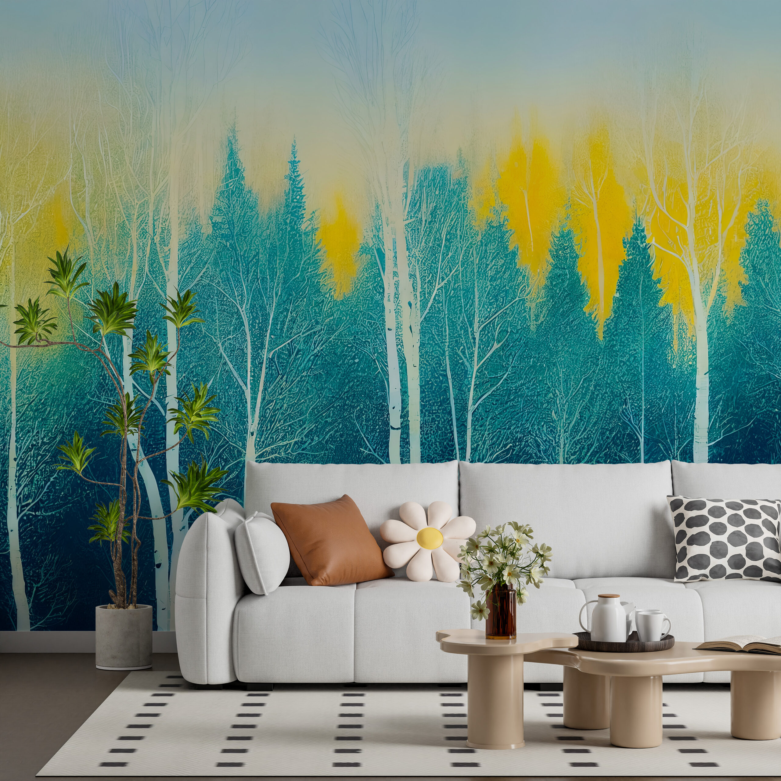 Zidni zid izlaska sunca iznad šume