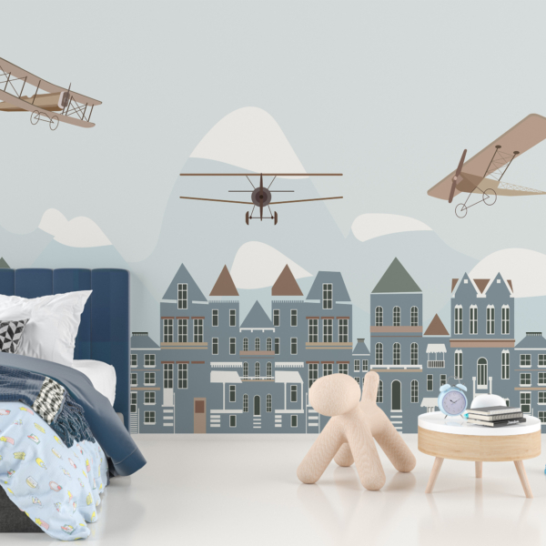 Zidni mural Avioni iznad grada