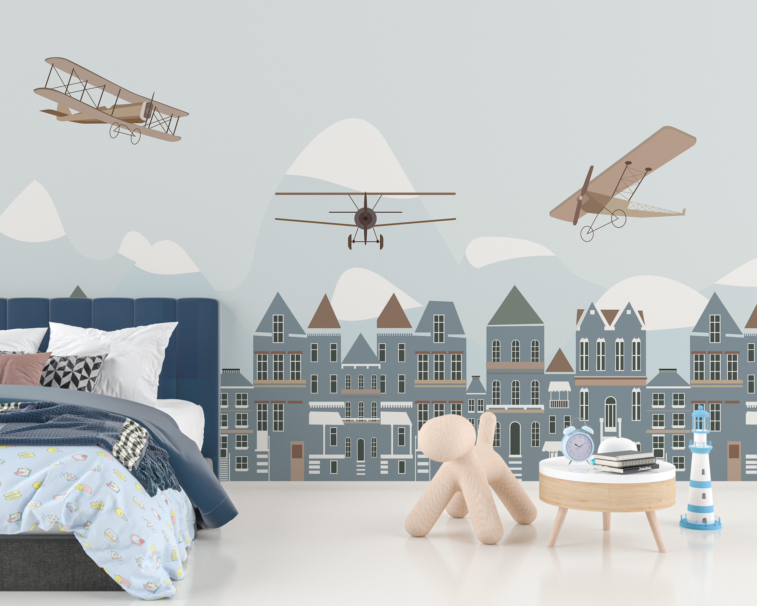 Zidni mural Avioni iznad grada