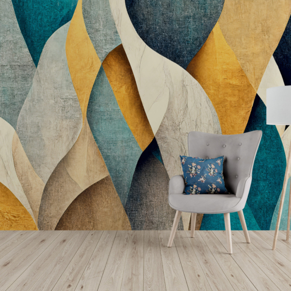 Apstraktni zidni zid u bež i tirkiznoj boji