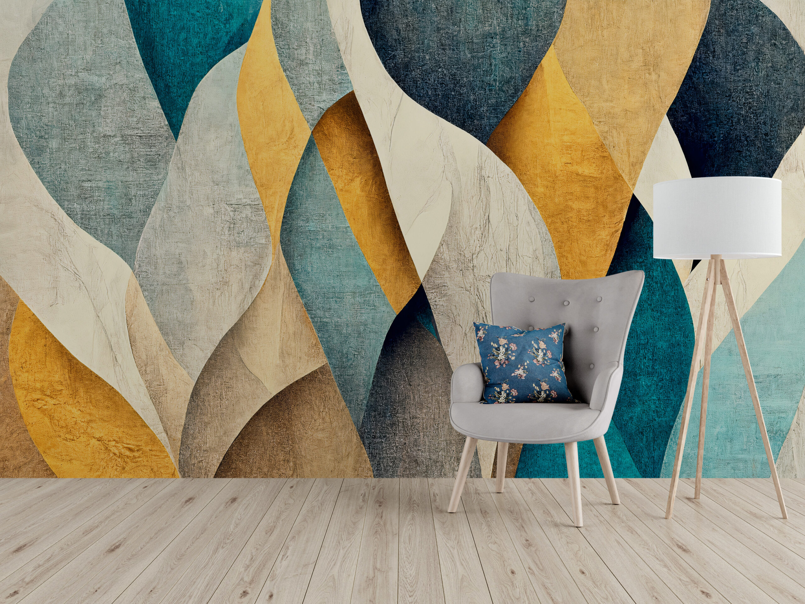 Apstraktni zidni zid u bež i tirkiznoj boji