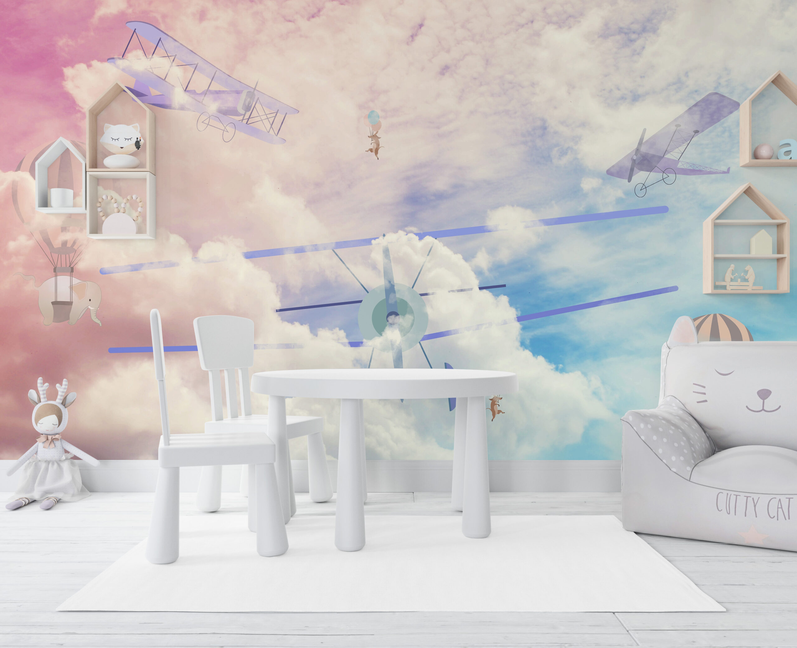 Zidni mural Let u pastelnim oblacima