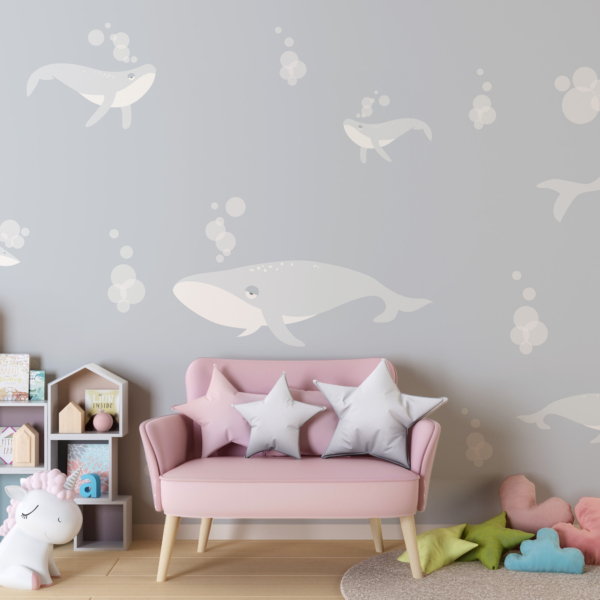 Podvodni kitovi sivi zidni mural