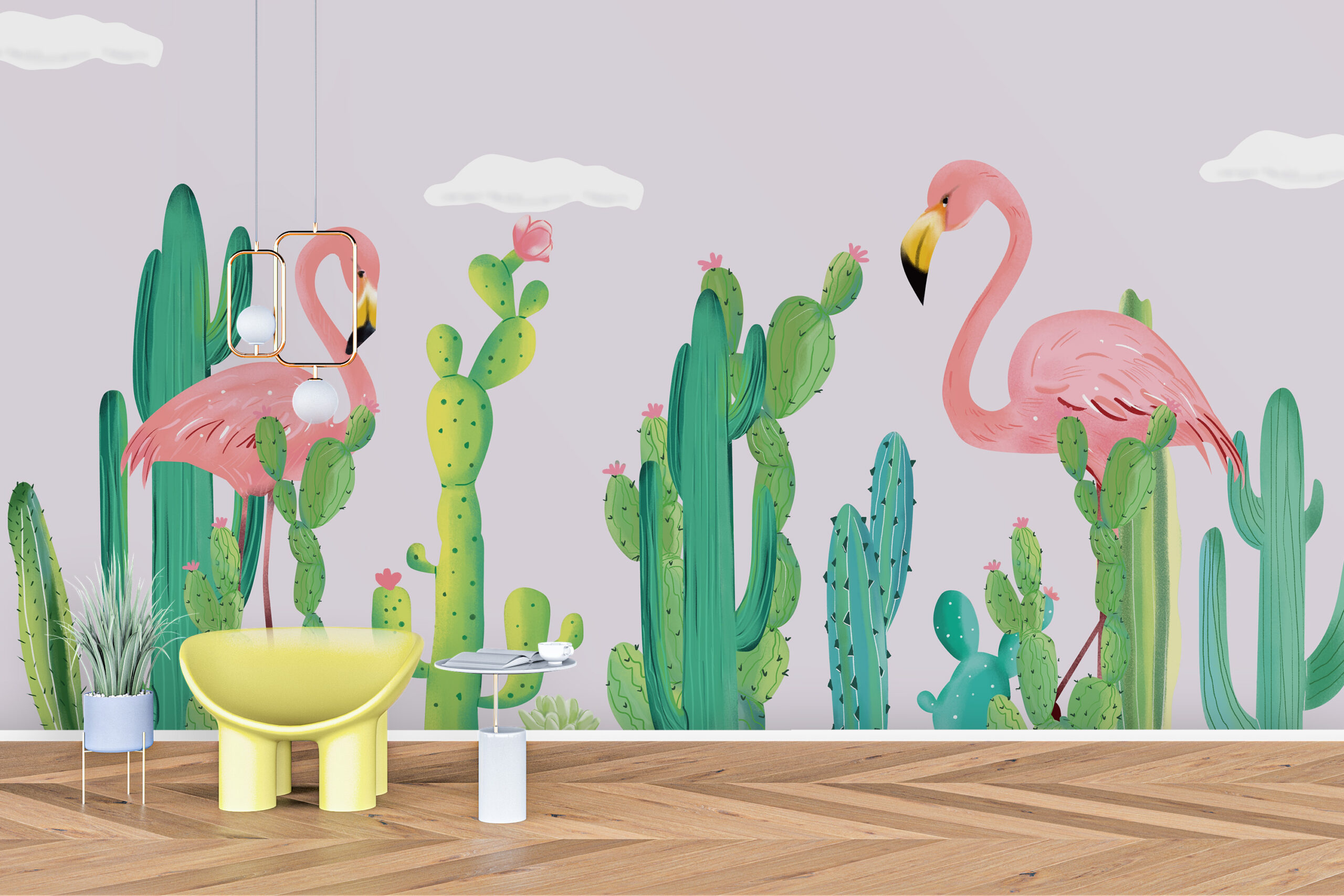 Zidni zidni zid Flamingosi i kaktusi