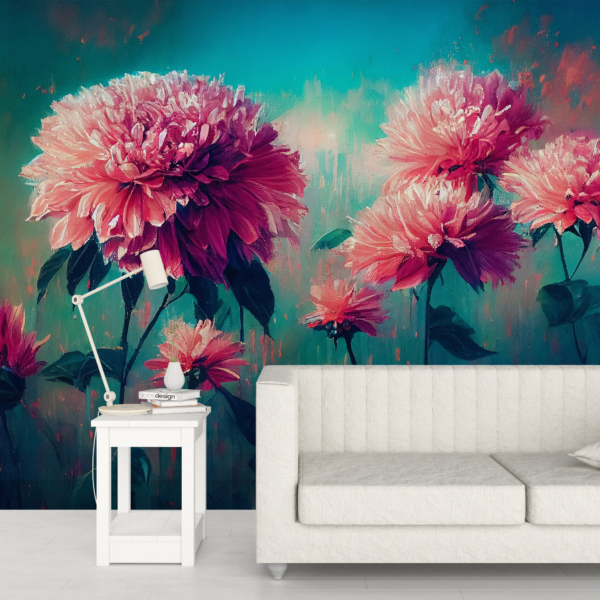 Ružičasti cvjetovi u tirkiznom zidnom zidu