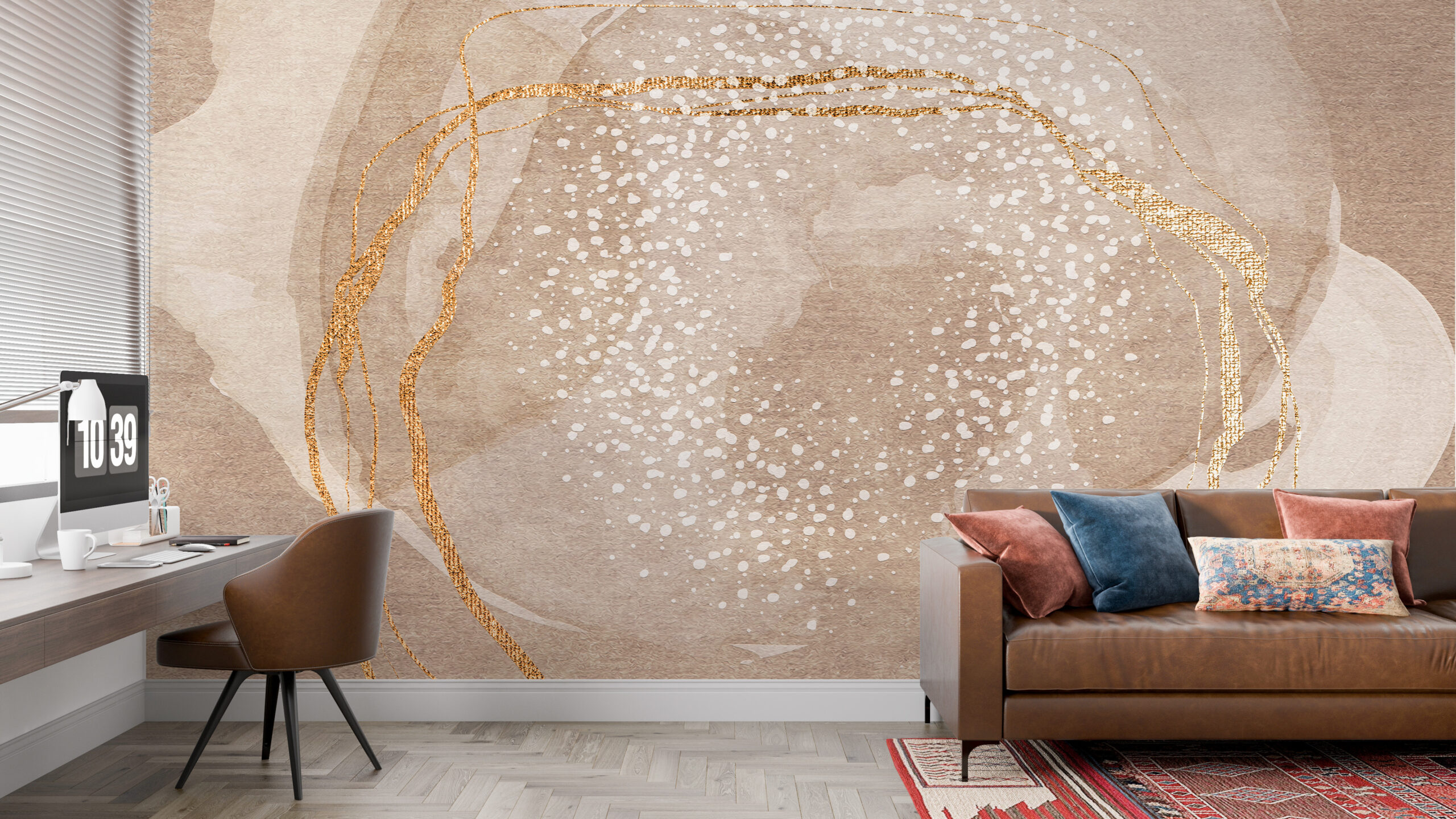 Zidni mural Zlatni elementi u bež boji