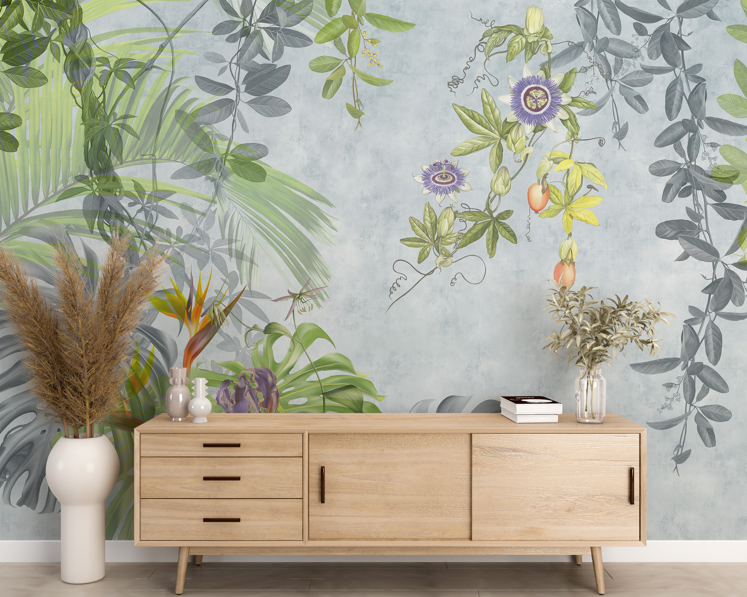 Zidni zidni zid Lišće i cvijeće