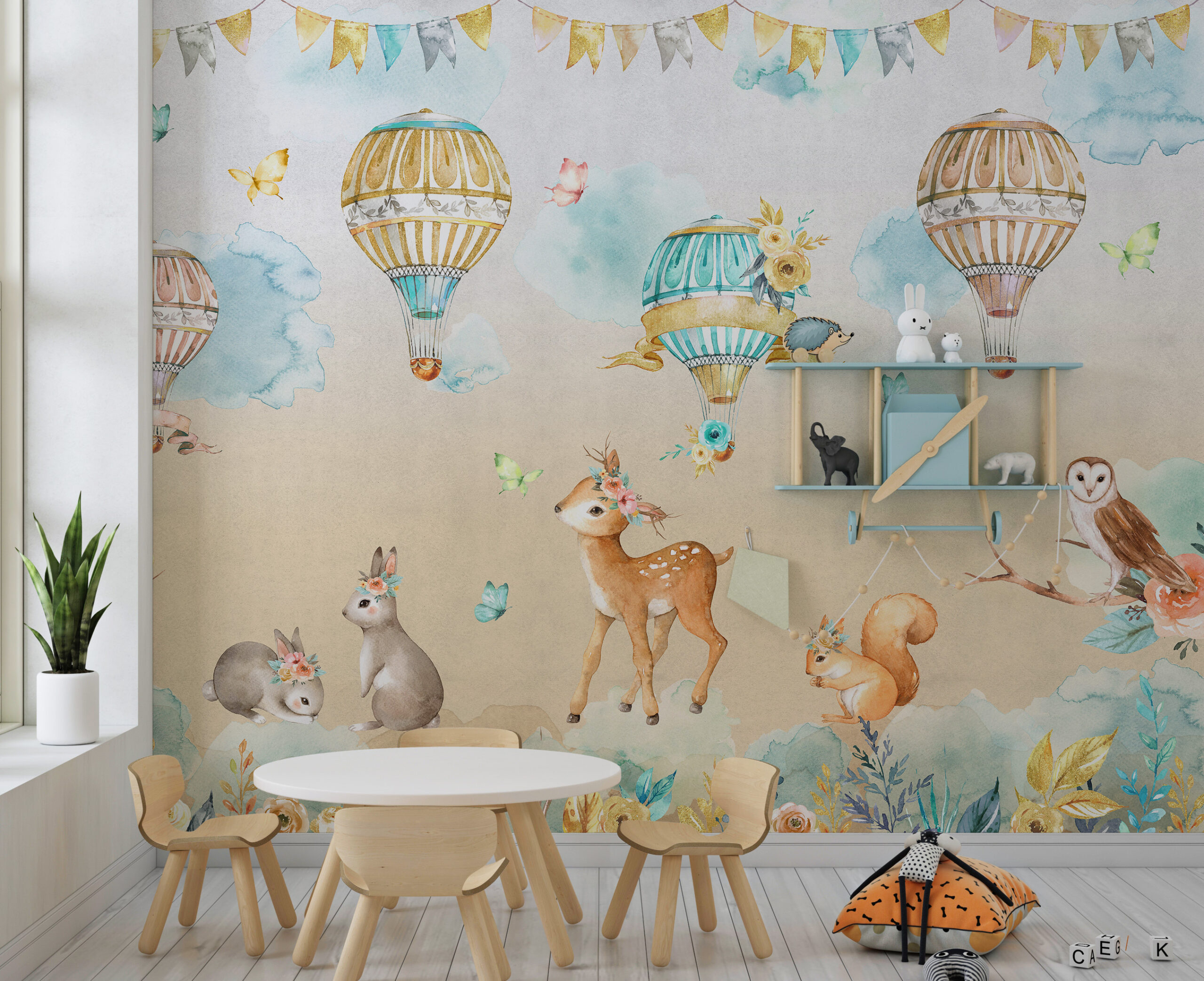 Zidni zid Šumske životinje u oblacima