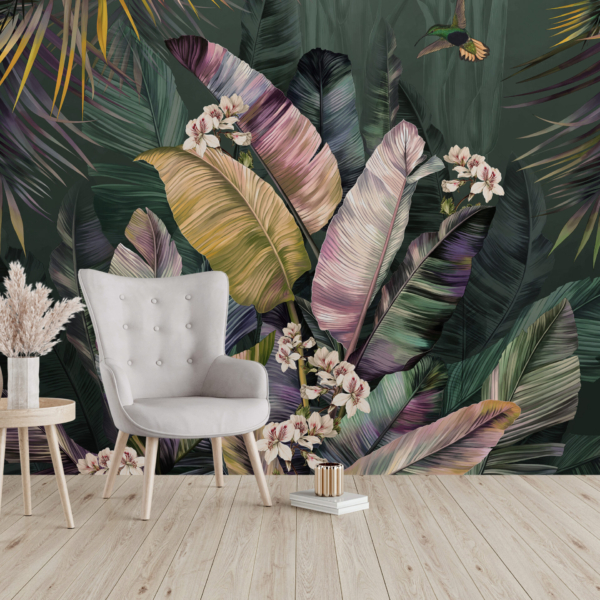 Zidni zidni zid tamnog tropskog lišća