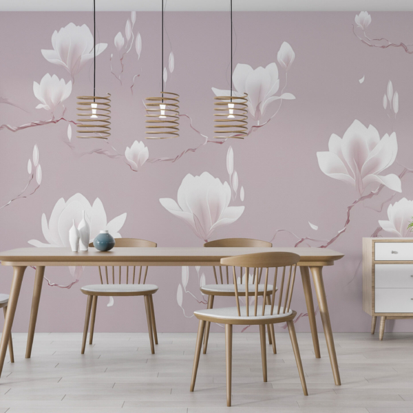 Bijeli ljiljani u ružičastom zidnom zidu