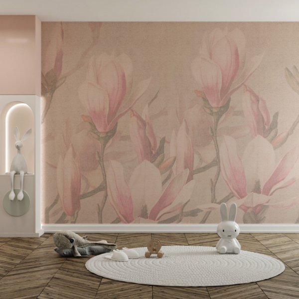 Ružičasto cvijeće u bež zidnom muralu