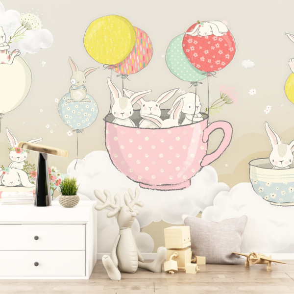 Zidni mural Zečići u oblacima