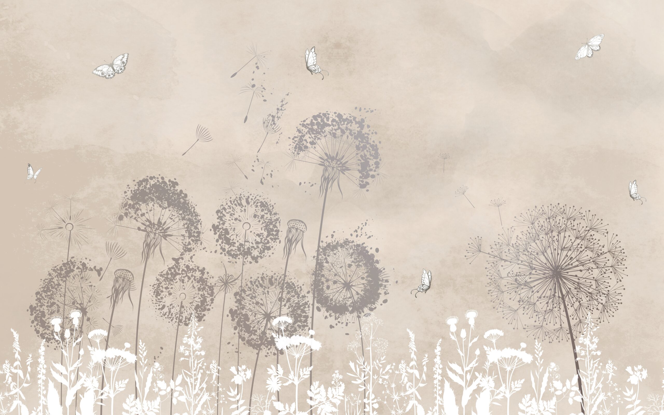 Dandelion,Flowers,And,Butterfly,,Vintage,Color,,Design,For,Wall,Ideas,