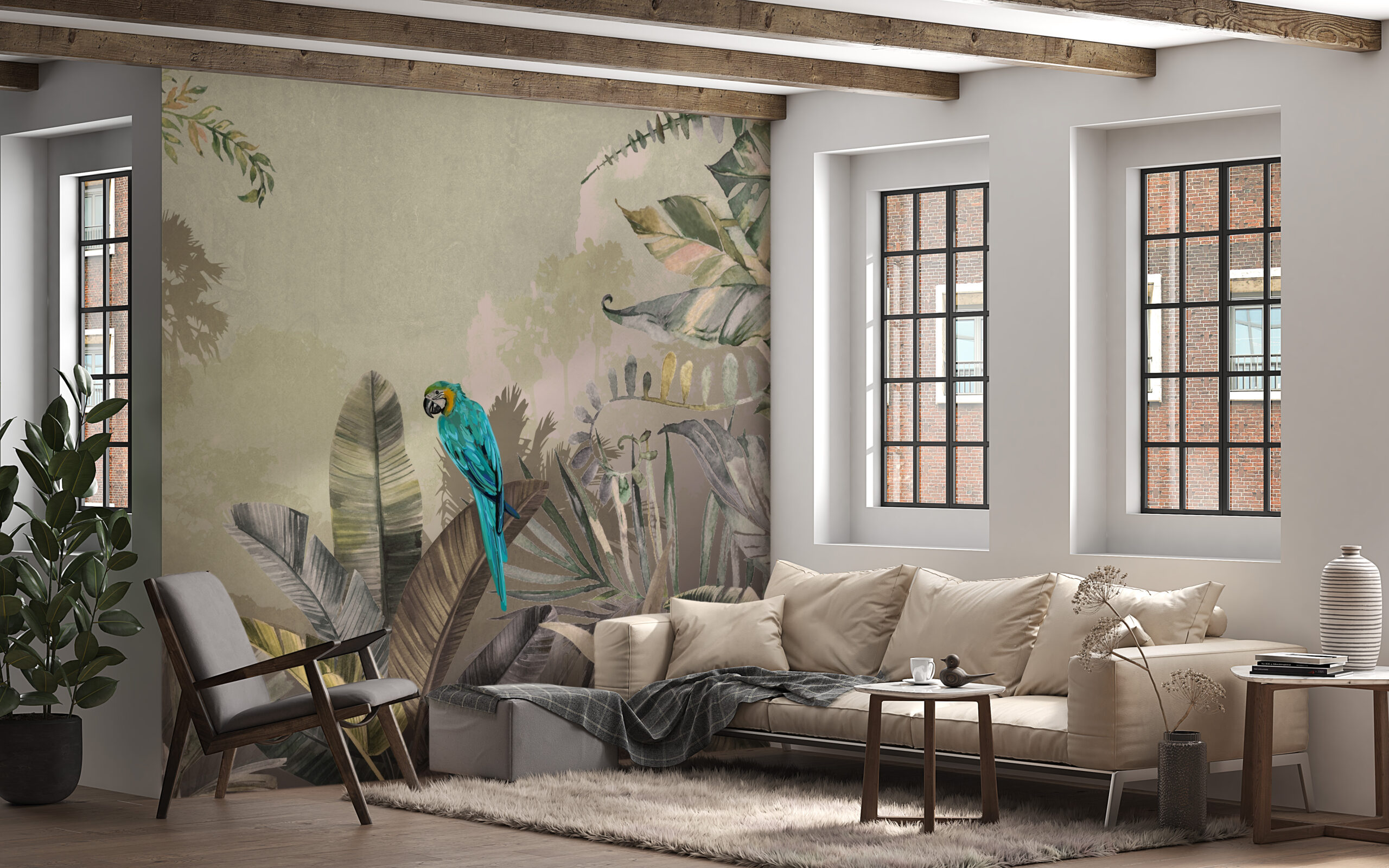 Mural papige na pozadini džungle