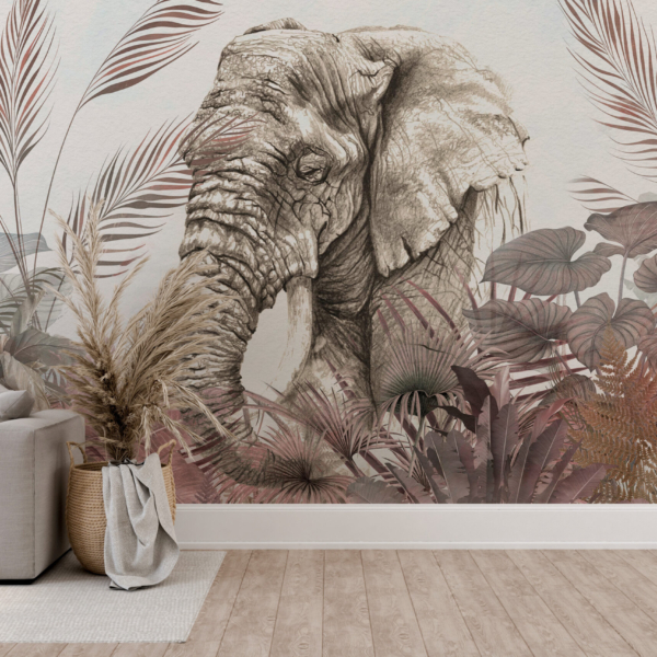 Zidni mural tropskog ružičastog slona
