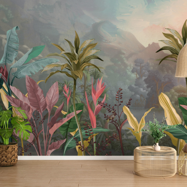 Tropski zidni zid u ružičastoj boji