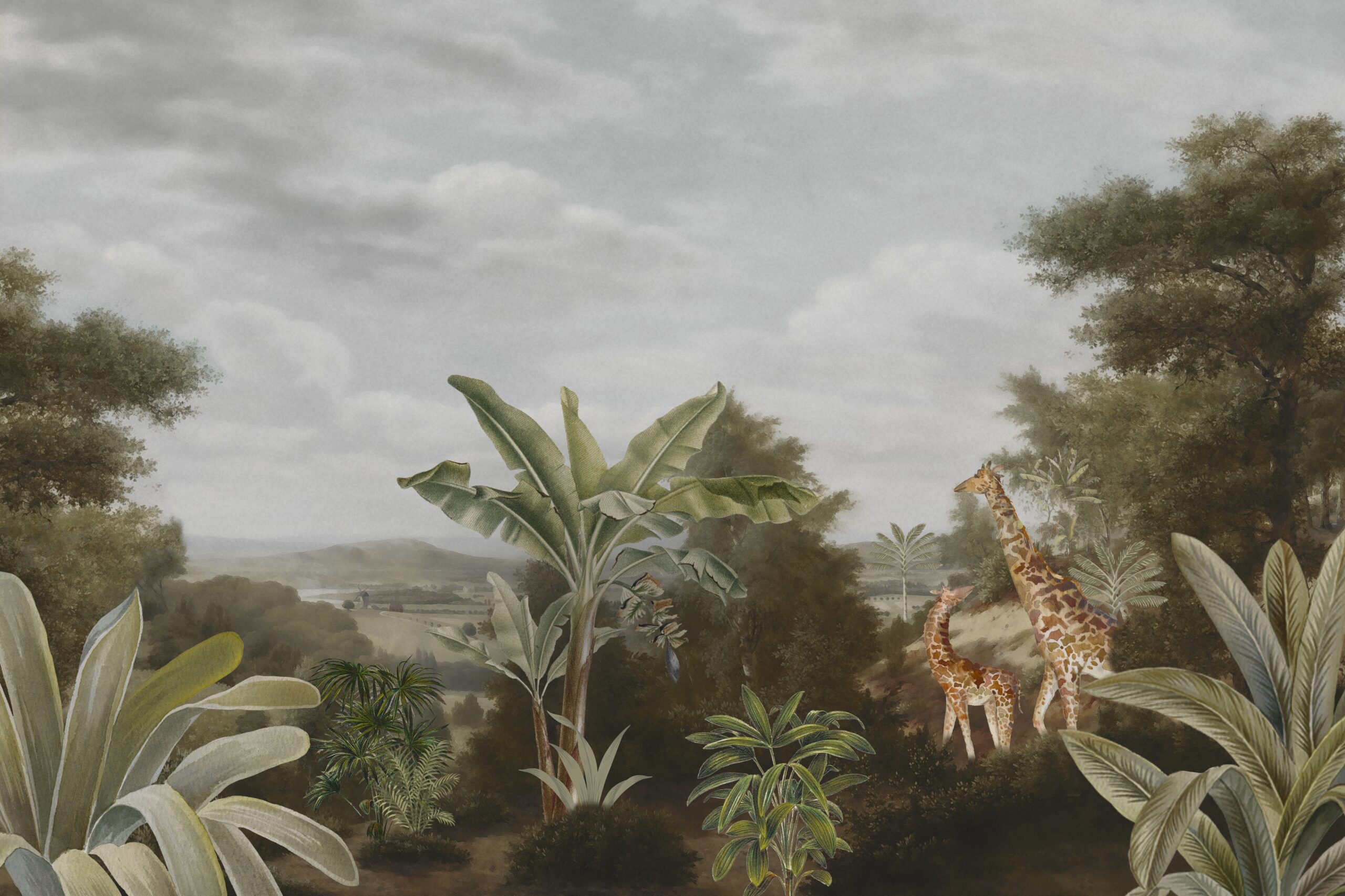 Giraffes,Walking,In,A,Forest,At,The,Foot,Of,The