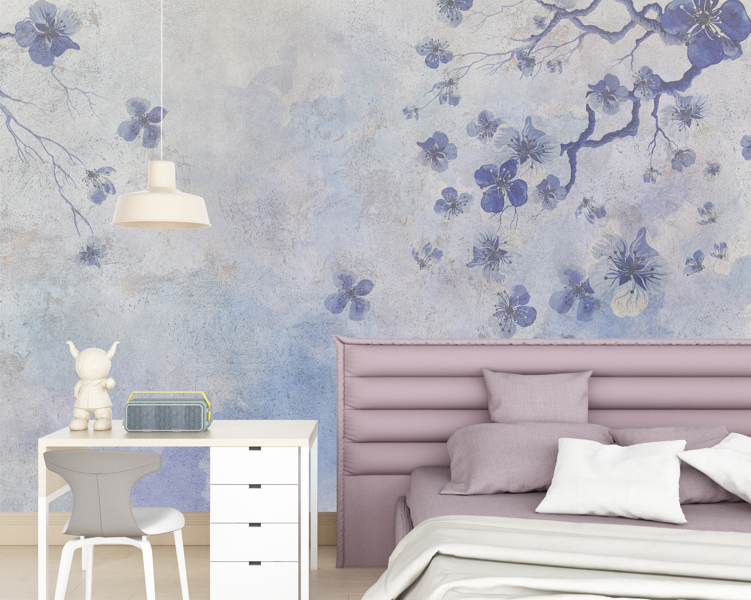 Zidni zidni zid ljubičastog cvijeća na platnu